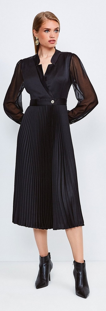 Karen Millen Sheer and Opaque Pleated Wrap Dress